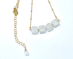 Rainbow Moonstone Cube Dainty Gold Fill Necklace - doolittlejewelry
