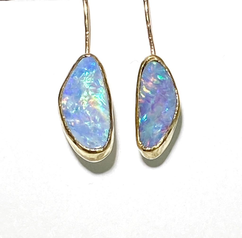 Australian Boulder Opal 22 kt Gold Dangle Earrings