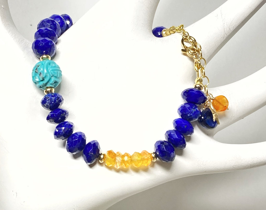 Blue Lapis Clasp Bracelet with Carnelian, Citrine, Turquoise