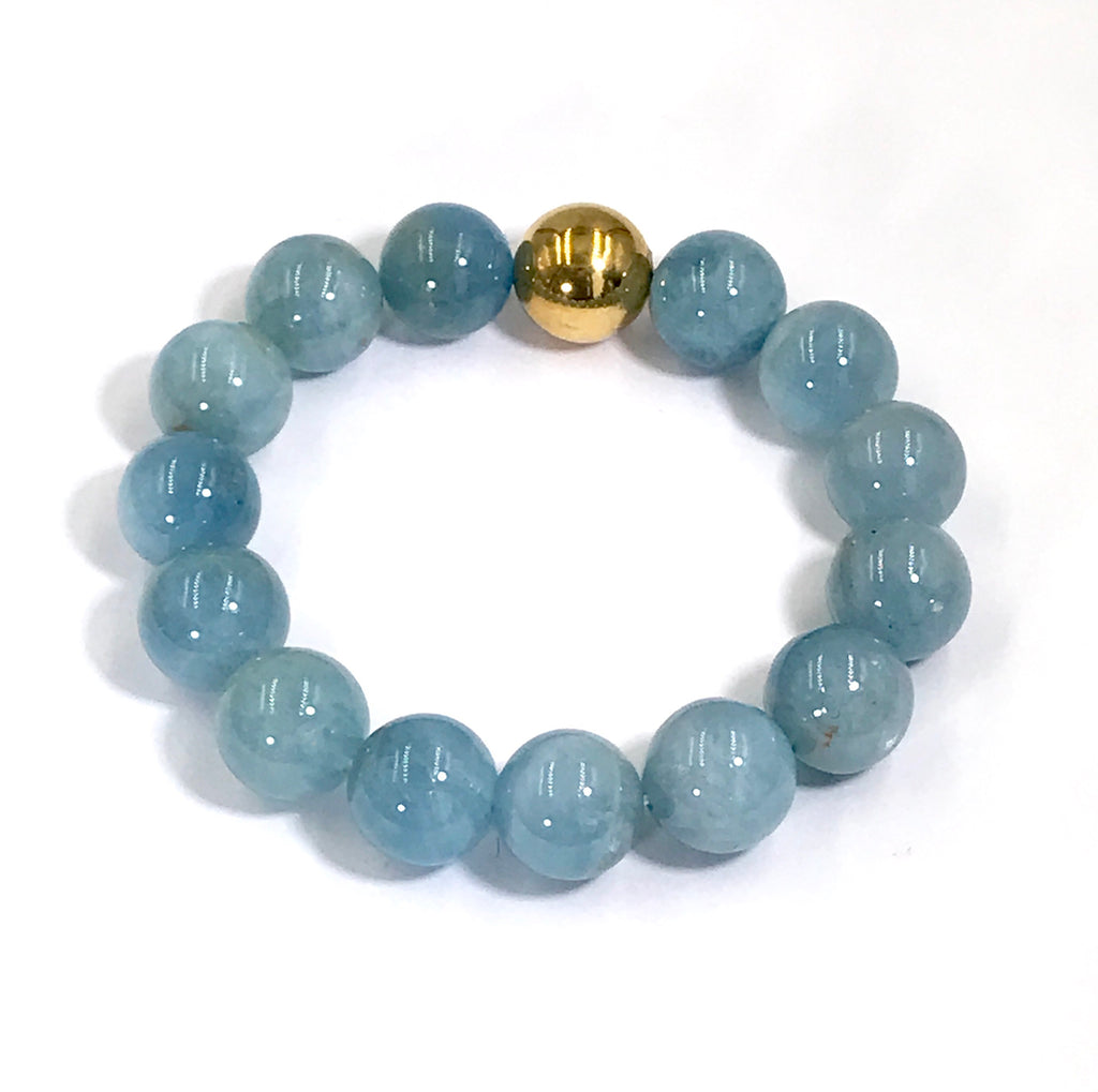 Blue Aquamarine Stretch Stacking Bracelet Gold - doolittlejewelry