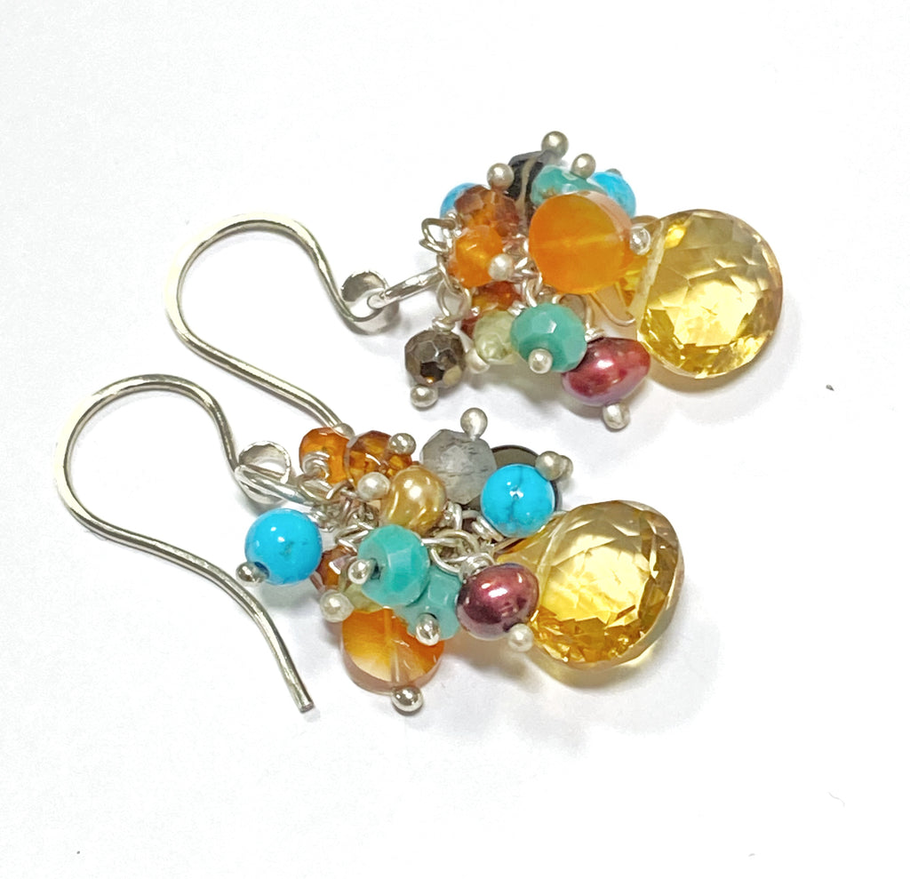 golden citrine gemstone petite earrings in sterling silver