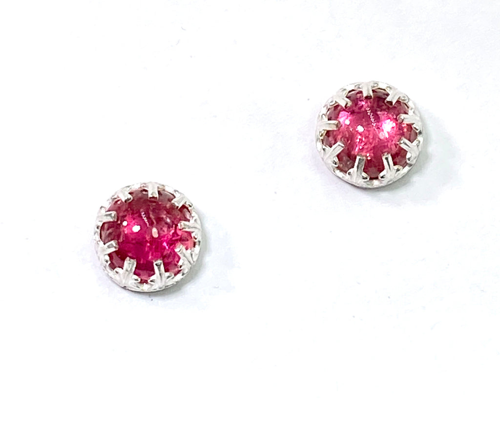 Pink Tourmaline Gemstone Stud Earrings Sterling Silver - doolittlejewelry