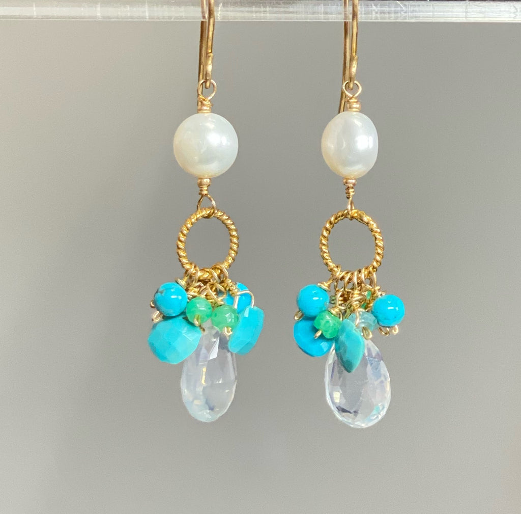 Aqua, Dangle, Turquoise and Gold Filled Earring - Doolittle