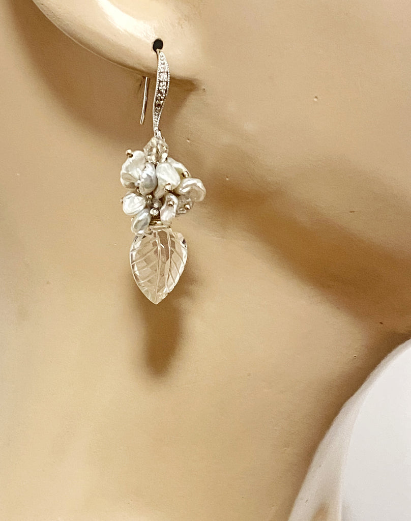 Crystal Quartz, Sterling Silver and Herkimer Diamond Wedding Earrings - doolittlejewelry