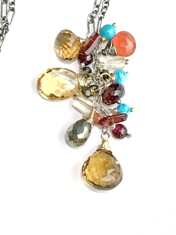 Citrine Garnet Turquoise Mixed Metals Necklace Set - doolittlejewelry