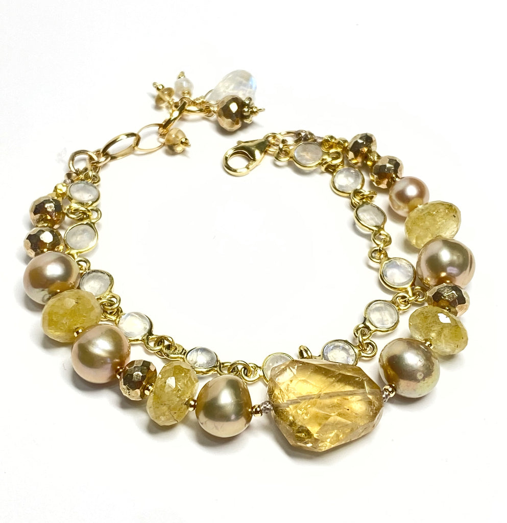 Citrine, Pearl, Moonstone Bracelet, Gold