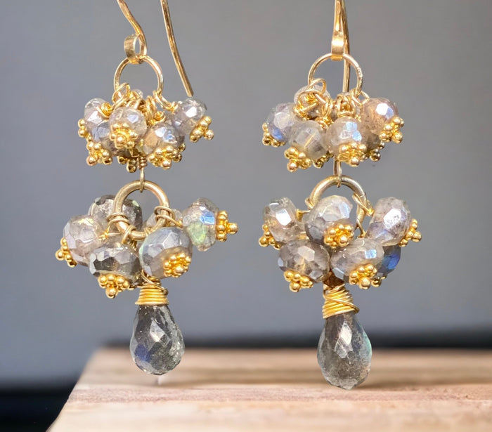 Mystic Labradorite Cluster Earrings Gold Vermeil - Doolittle