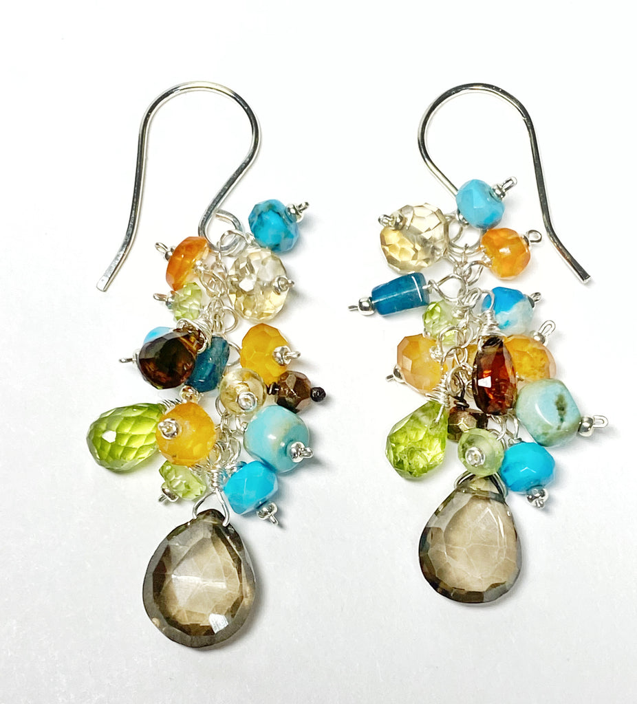 Turquoise Carnelian Gem Dangle Earrings