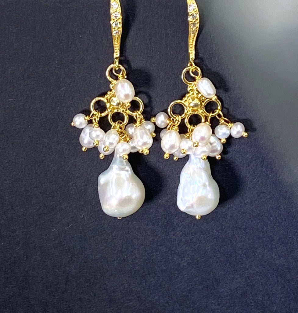 Ivory Baroque Freshwater Pearl Chandelier Earrings - doolittlejewelry