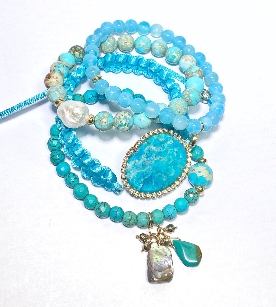 Turquoise Slice Swarovski Elements Boho Macrame Bracelet