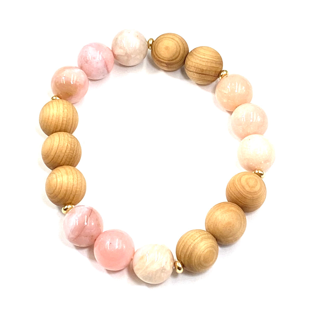 Pastel Gemstone Sandalwood Stretch Stacking Bracelet Set