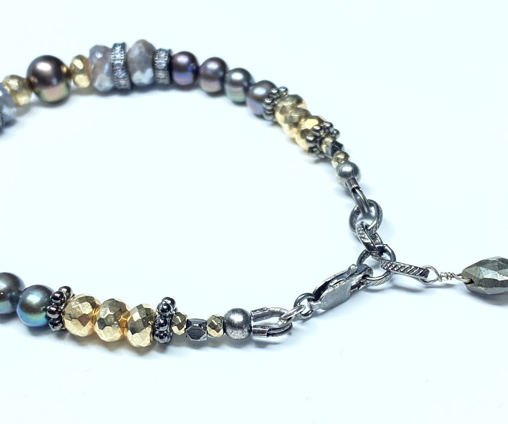 Pearl and Mystic Moonstone Bracelet Mixed Metals