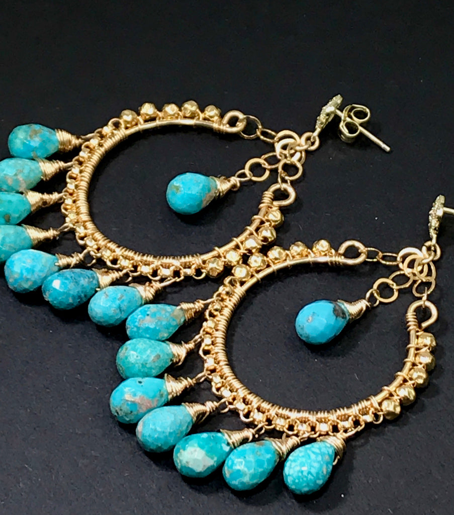 Turquoise Gold Hoop Chandelier Earrings - doolittlejewelry