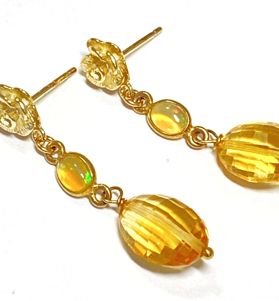 Citrine and Opal Dainty Gold Earrings