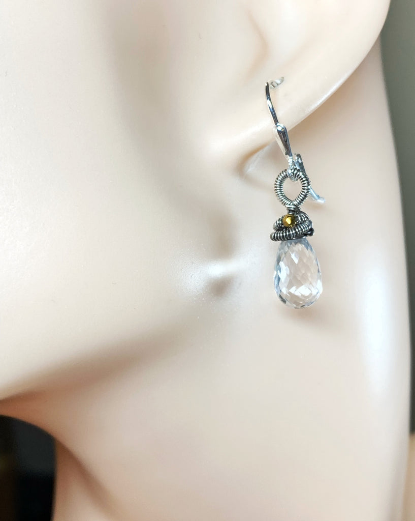 mixed metal coiled silver quartz drop earrings