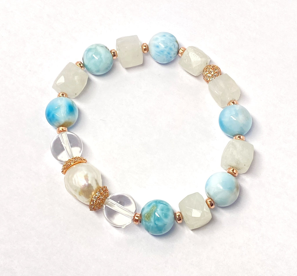 Larimar Bracelet Moonstone Bracelet Stretch Bracelet - Doolittle