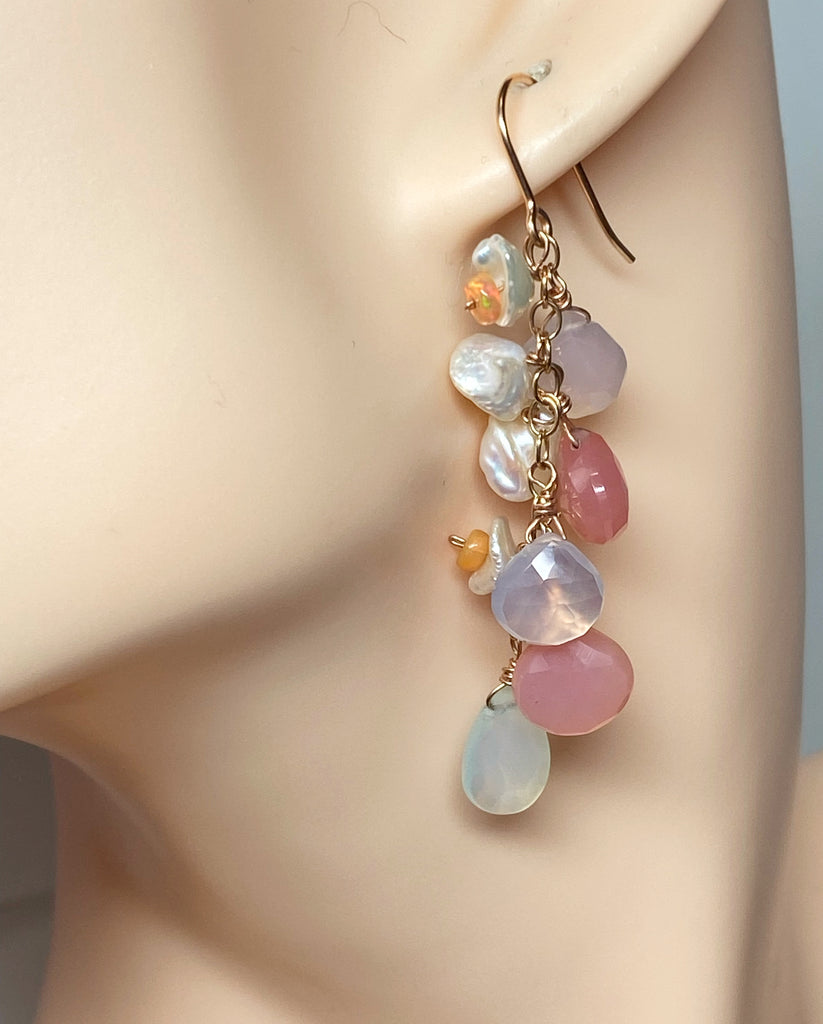 Rose Gold Multicolor Gemstone Opal Earrings