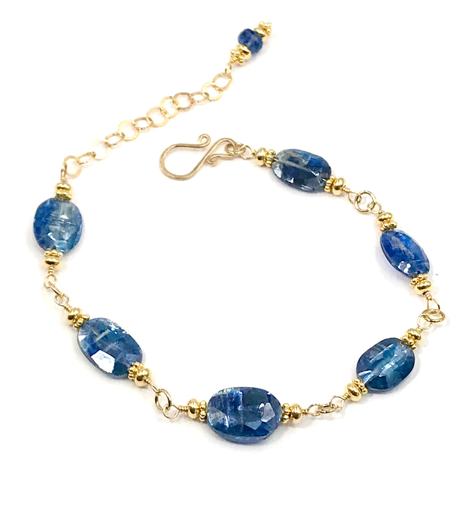 Blue Kyanite Bracelet Gold Fill Wire Wrapped - doolittlejewelry