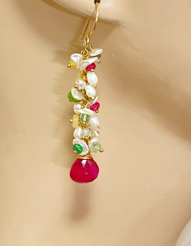 Pink, Red and Pearl Multicolor Opal Earring - doolittlejewelry