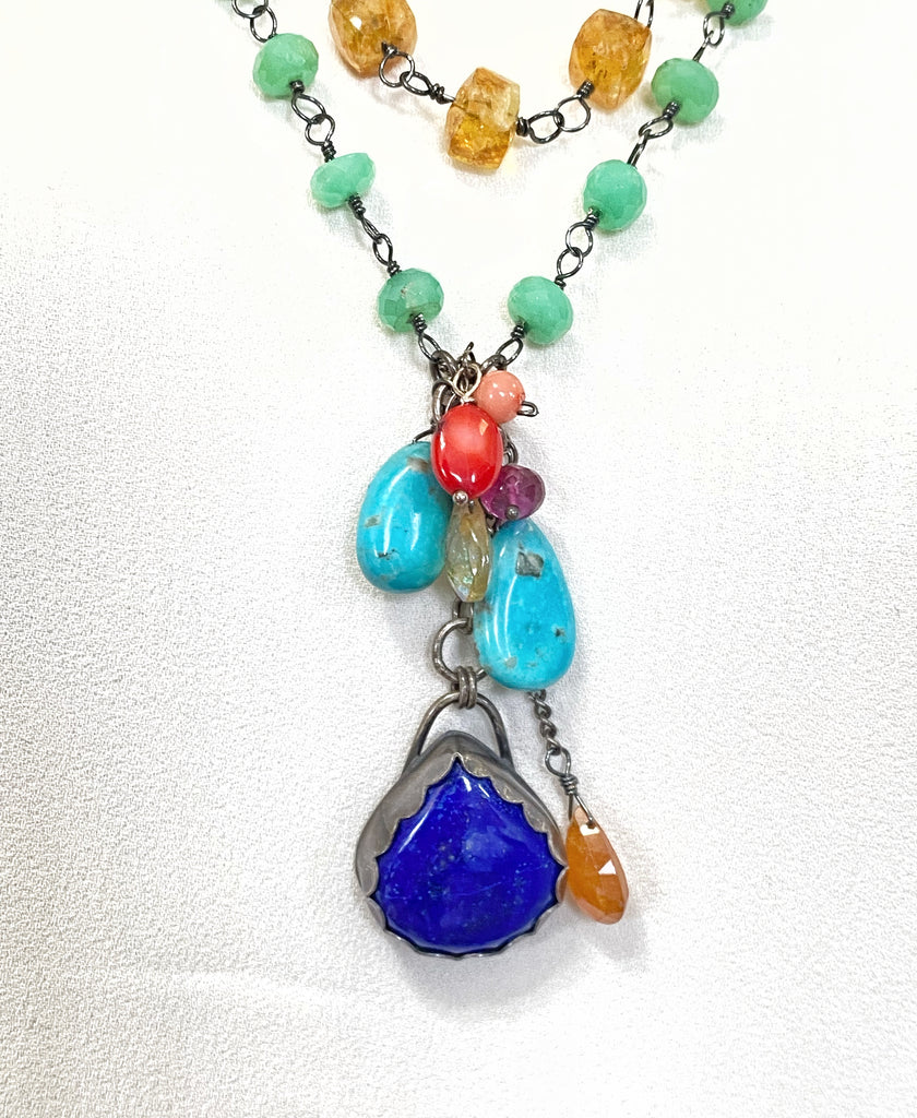 Multi-Strand Long Wire Wrap Gemstone Necklace - Doolittle