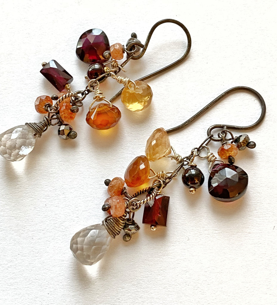 Multicolor Garnet Dangle Earrings Oxidized Silver