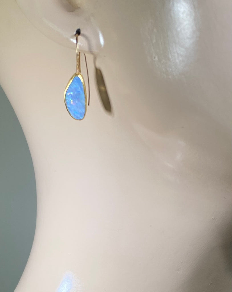 Australian Boulder Opal 22 kt Gold Dangle Earrings