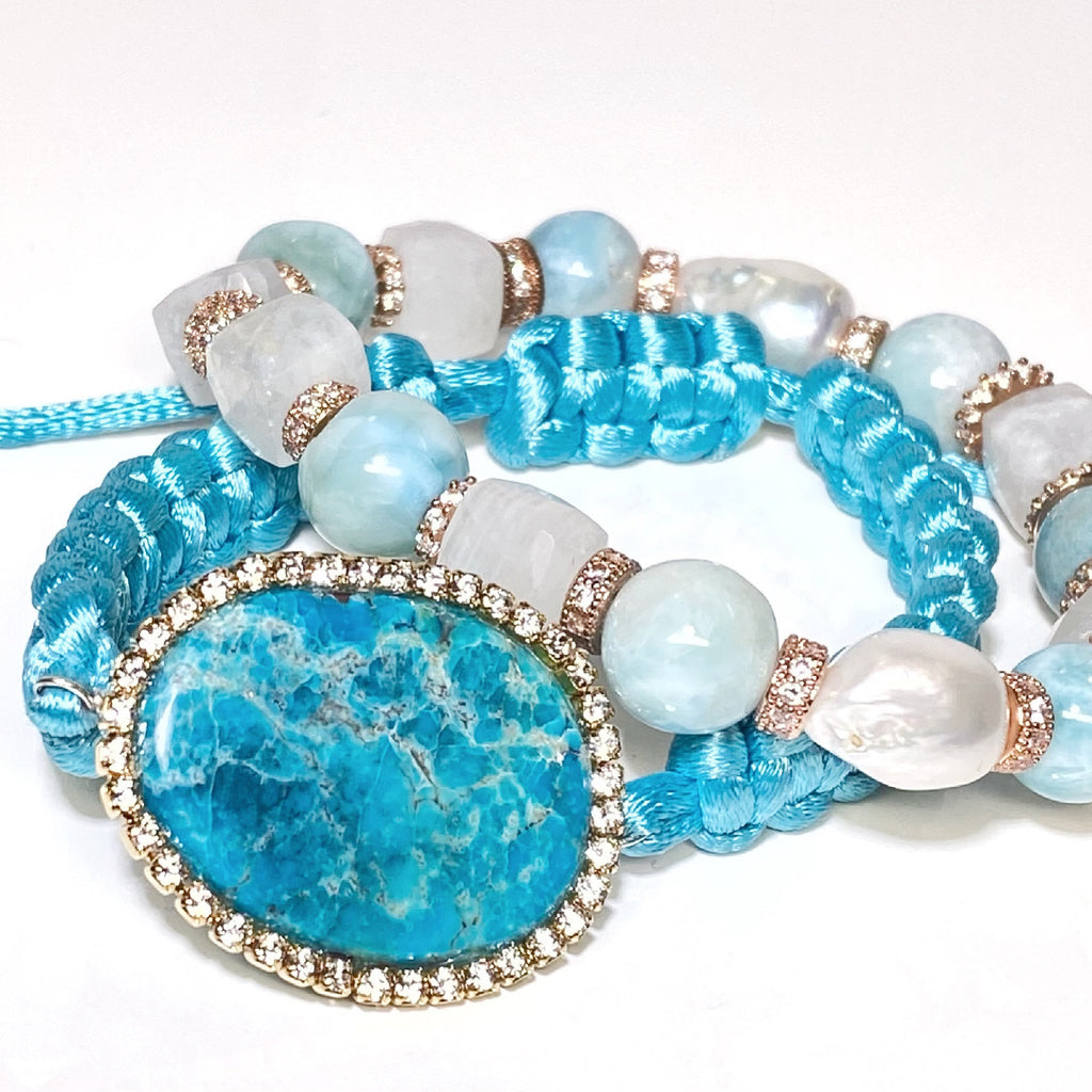 Turquoise Slice Swarovski Elements Boho Macrame Bracelet