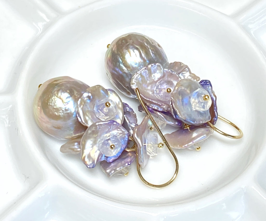 silver grey kasumi like luxe pearls with lavender keishi pearls