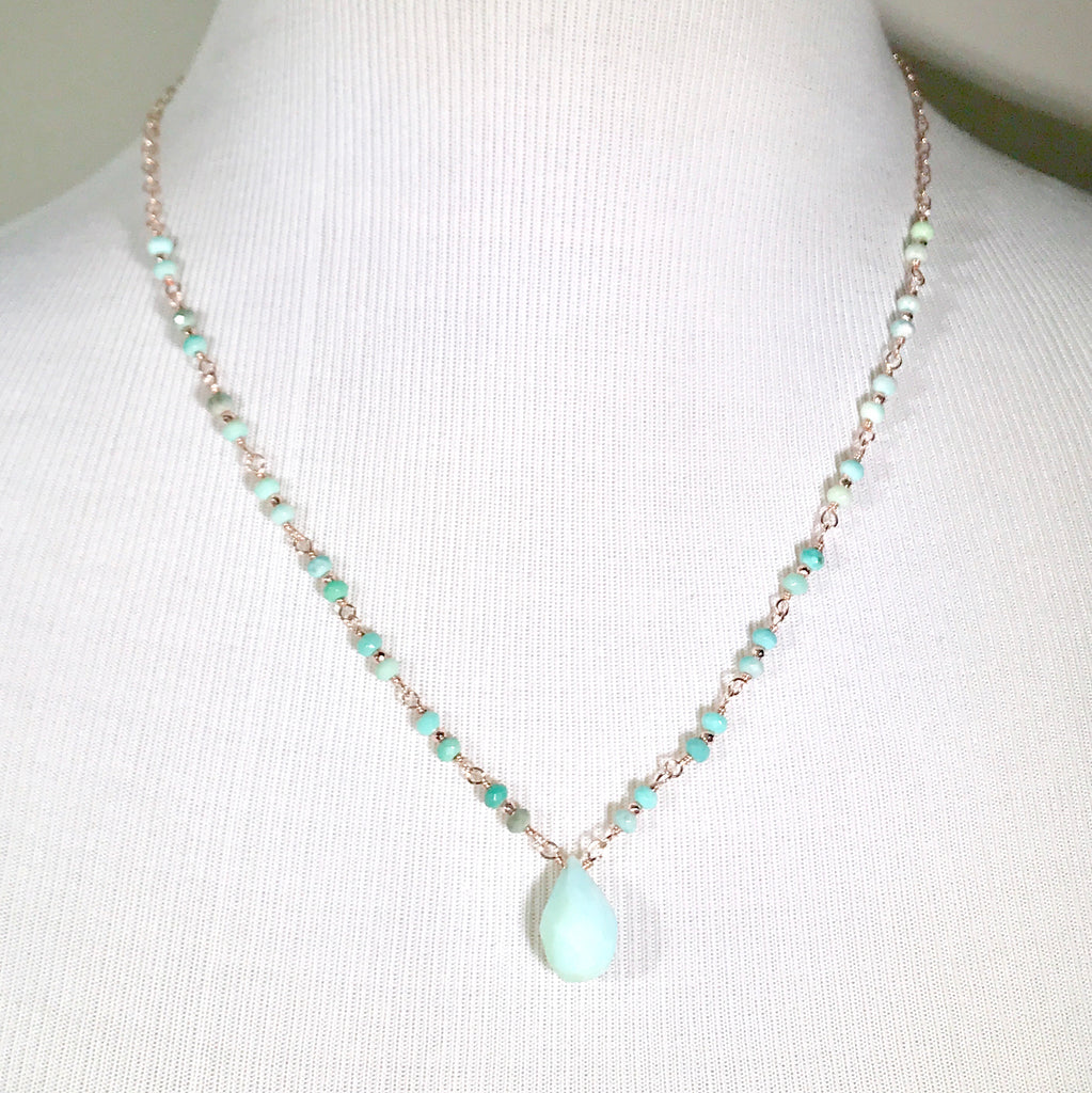 Green Peruvian Opal Rose Gold Layering Necklace - doolittlejewelry