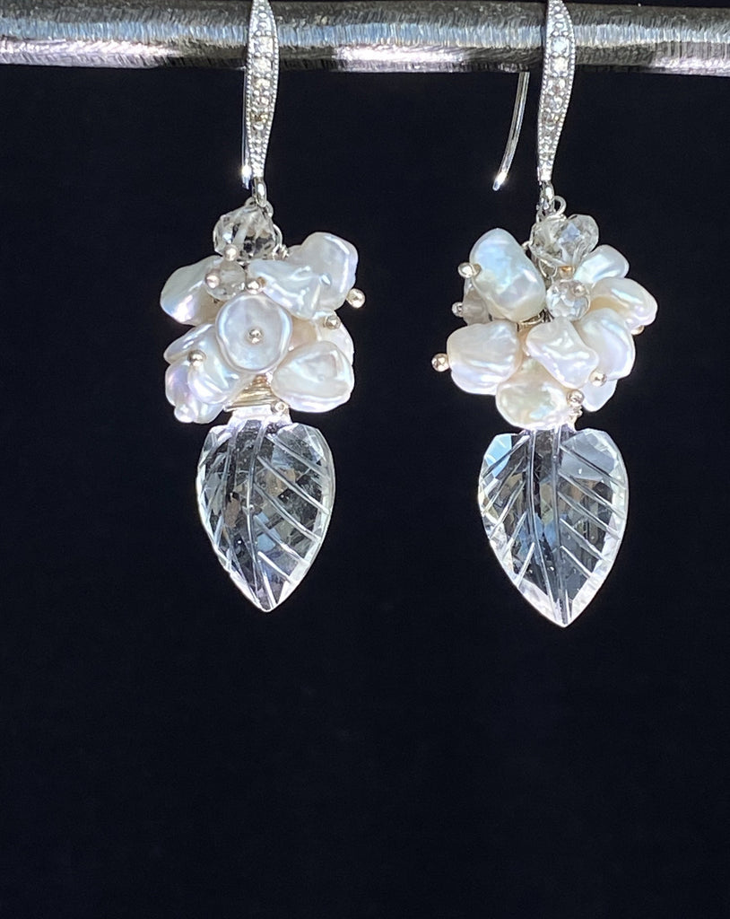 Crystal Quartz, Sterling Silver and Herkimer Diamond Wedding Earrings - doolittlejewelry