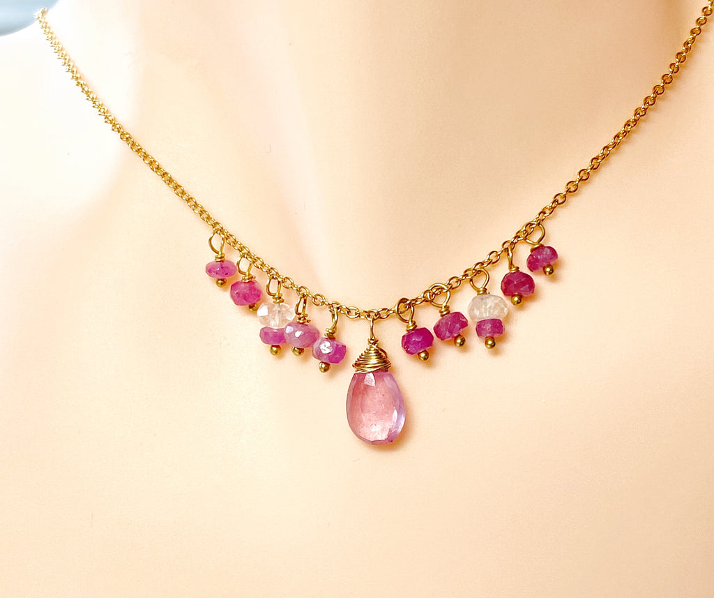 Pink Sapphire and Pink Gemstone Necklace Earrings - Doolittle