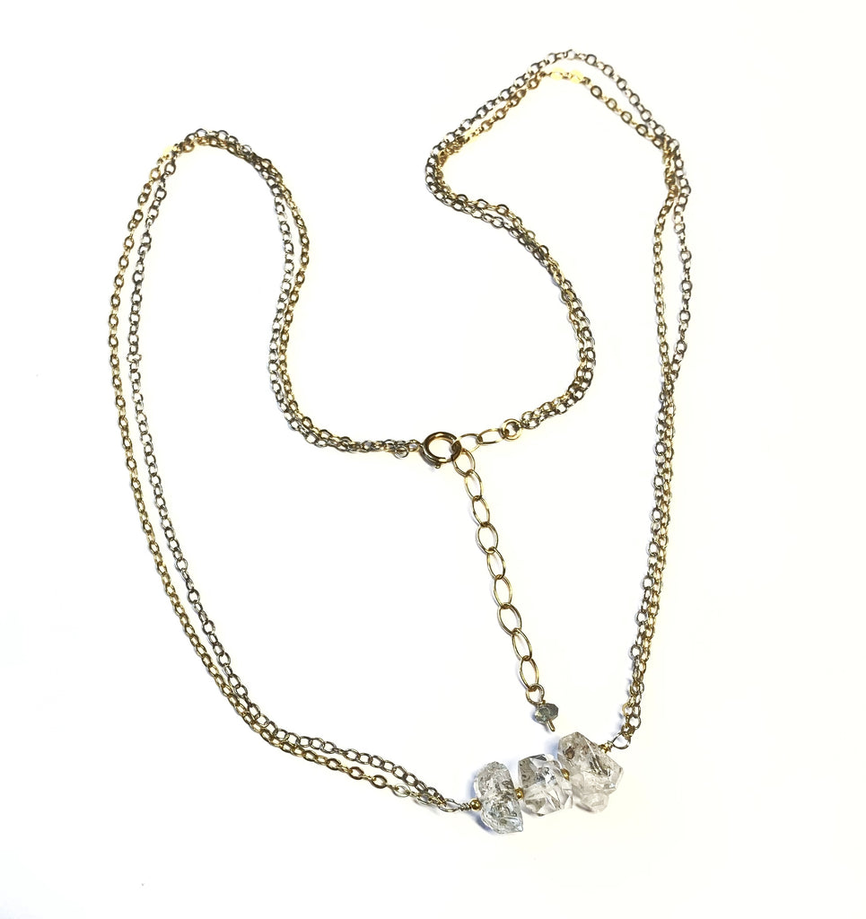 Herkimer Diamond Quartz Mixed Metal Dainty Necklace