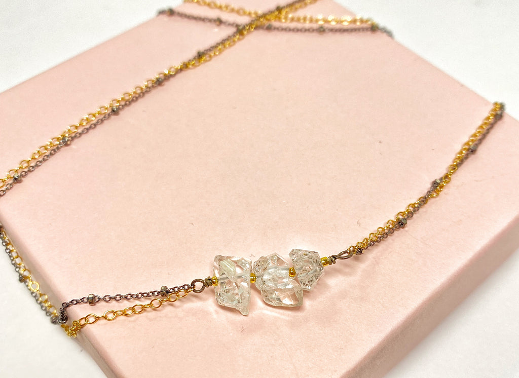 Herkimer Diamond Quartz Dainty Mixed Metal Choker