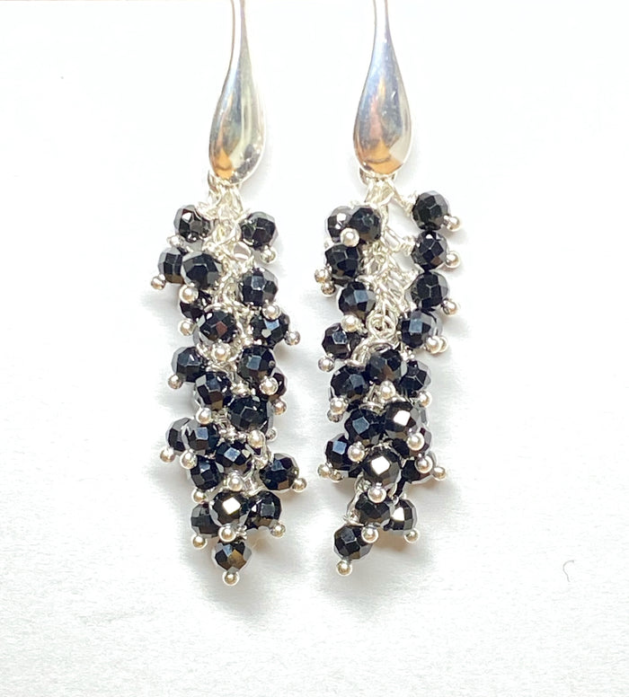 Black Cluster Earrings Sterling Silver Mystic Black Spinel