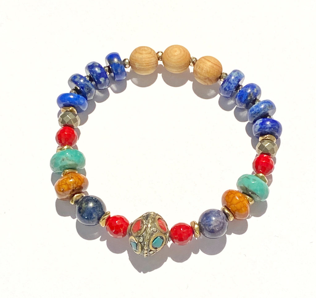 Stacking Bracelet Set of 3 Blue Lapis Chrysoprase Carnelian