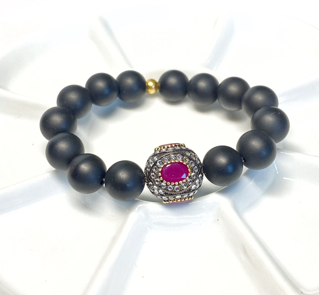 Ruby Stretch Black Onyx Beaded Stacking Bracelet