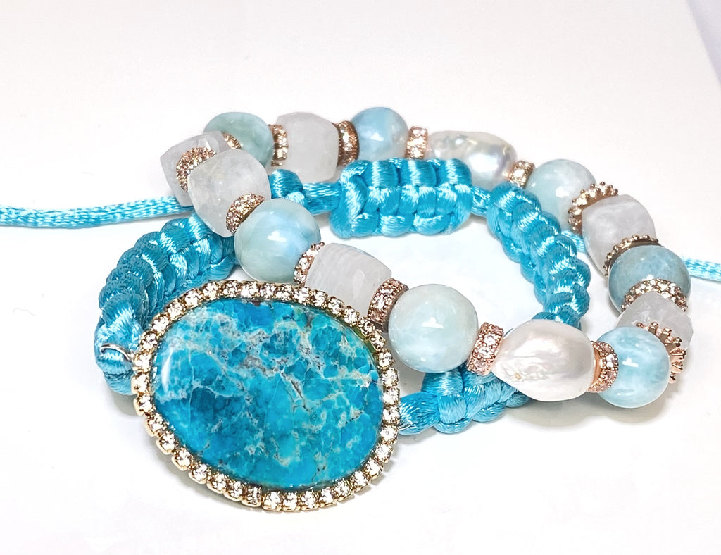 Turquoise Slice Swarovski Elements Boho Macrame Bracelet