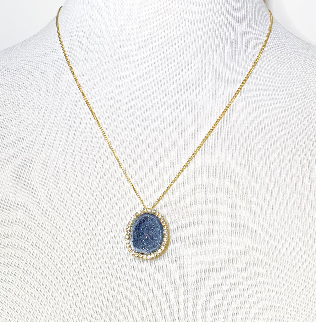 Black Tabasco Geode Pendant Gold Fill Chain