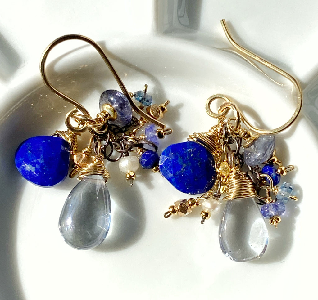 Blue Lapis Dangle and Gemstone Chain Earrings - Doolittle