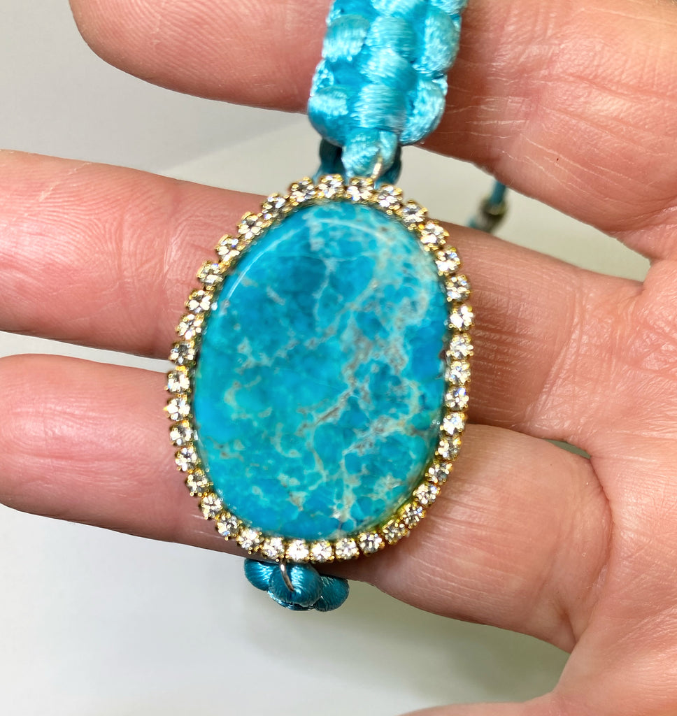 Turquoise Slice Swarovski Elements Boho Macrame Bracelet