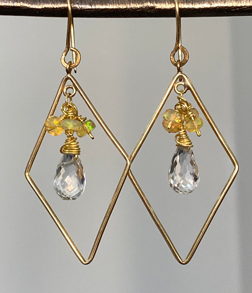 Opal and Crystal Hoop Earrings Gold