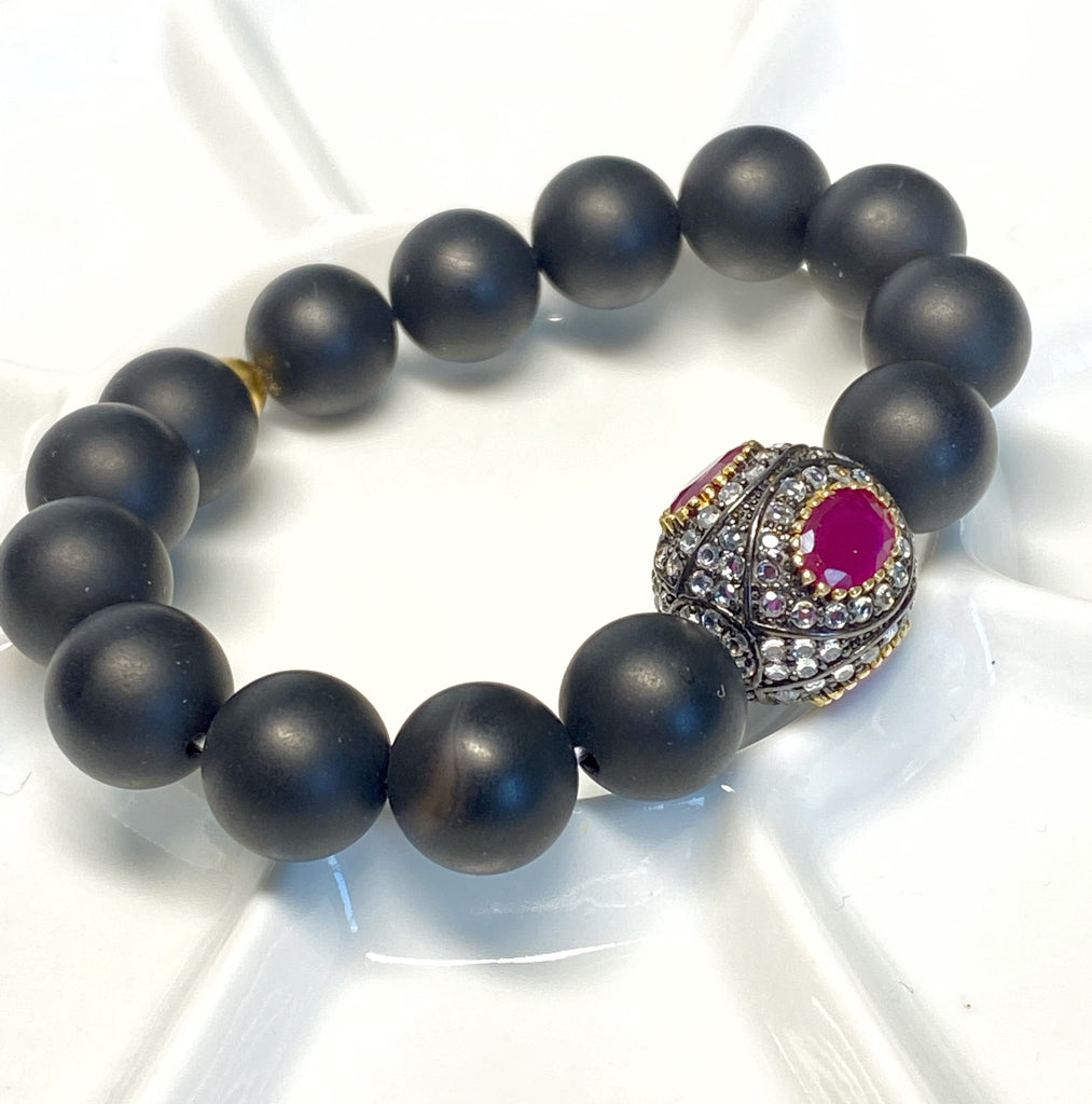 Ruby Stretch Black Onyx Beaded Stacking Bracelet