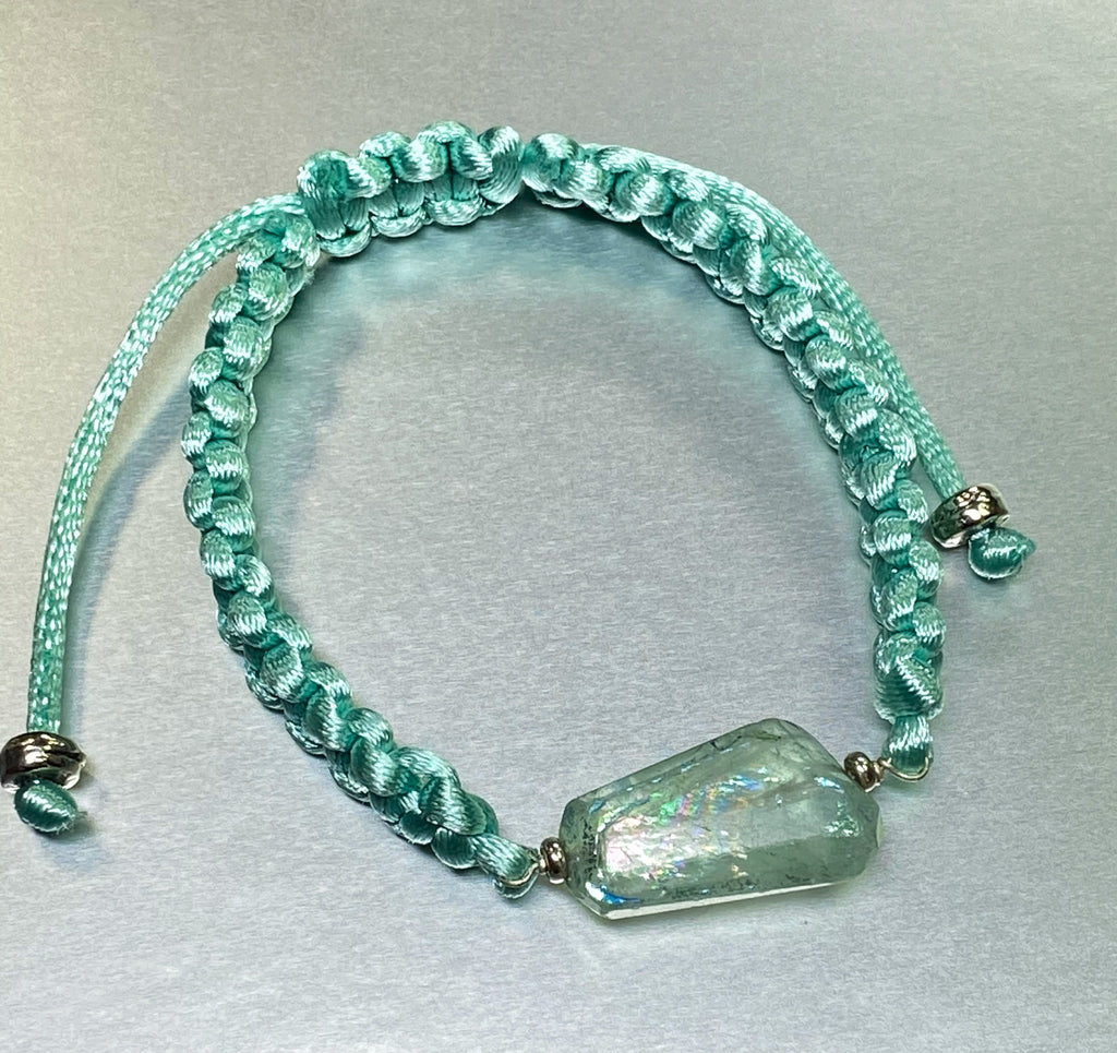 Mystic Fluorite Aqua Macrame Boho Bracelet