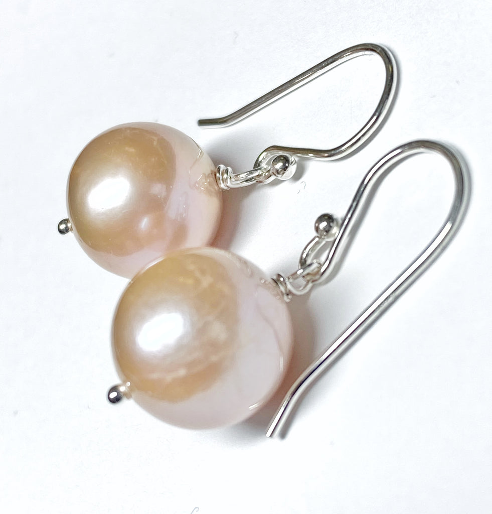 Round Pink Edison Pearl Drop Earrings Sterling Silver