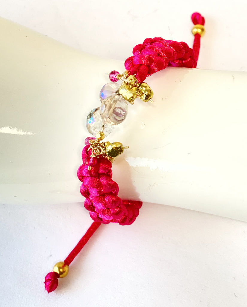 Mystic Pink Amethyst Pink Boho Macramé Bracelet