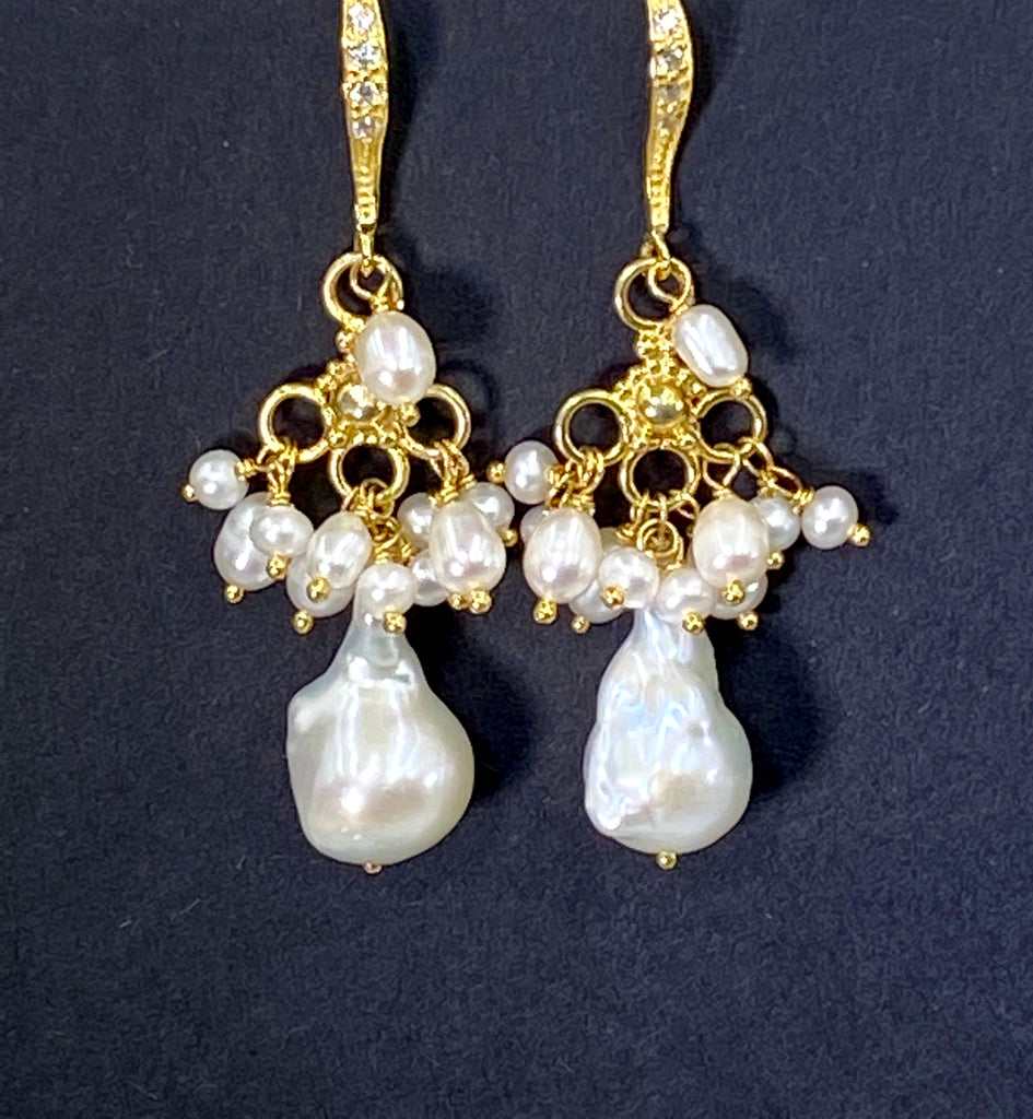 Ivory Baroque Freshwater Pearl Chandelier Earrings - doolittlejewelry