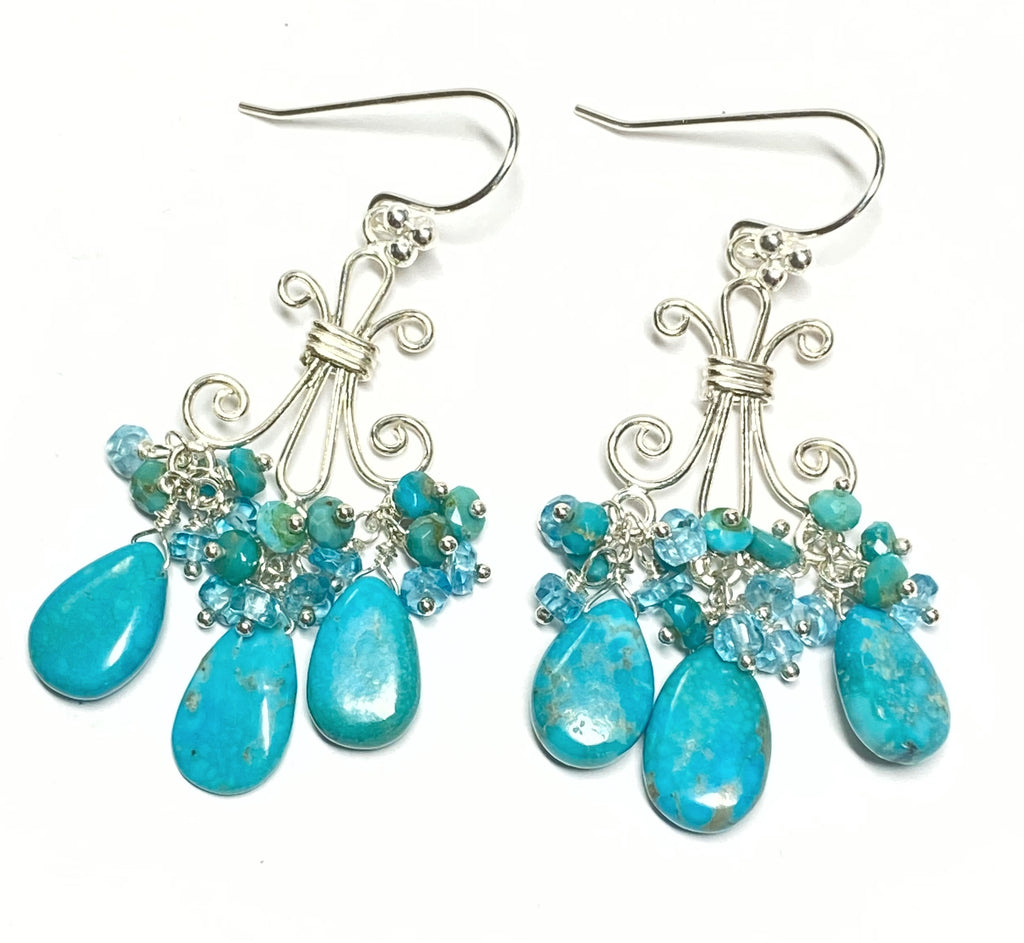 Sterling Silver and Turquoise Chandelier Gemstone Earrings