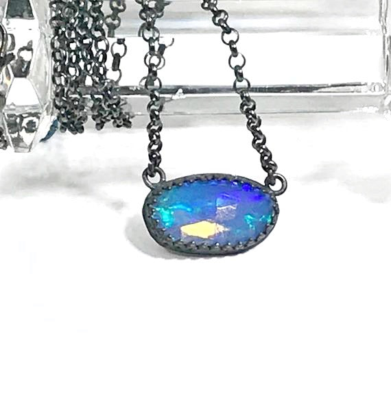 Ethiopian Opal Pendant Sideways Necklace