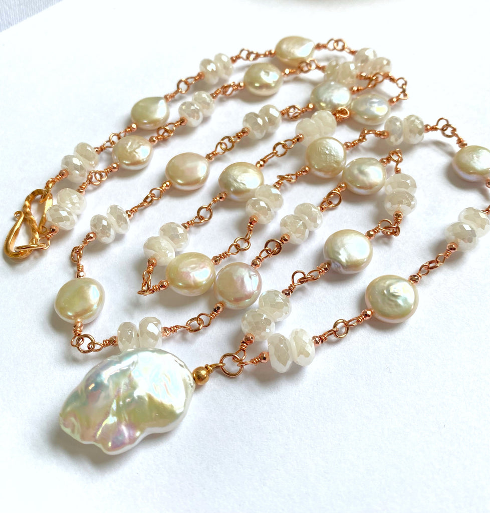 rose gold ivory baroque pearl mystic moonstone