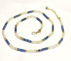 Blue Sapphire and Pearl Dainty Necklace